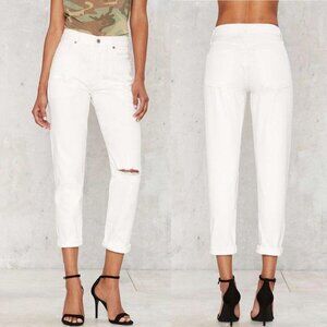 COH Liya High Rise Classic Fit Crop Jean in Distressed Selvedge White